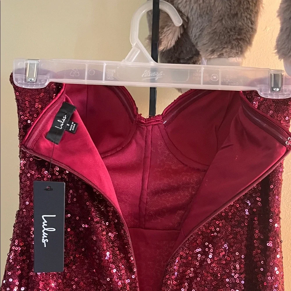 Lulu's Strapless Burgundy Sequin Dress - Picture 4 of 5
